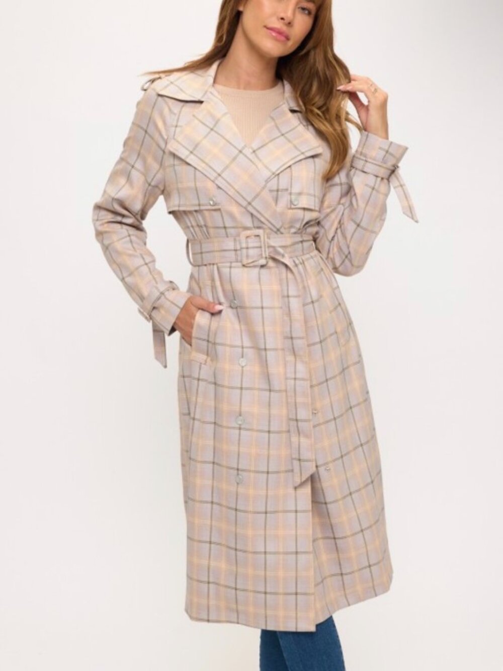 Plaid Trench Coat